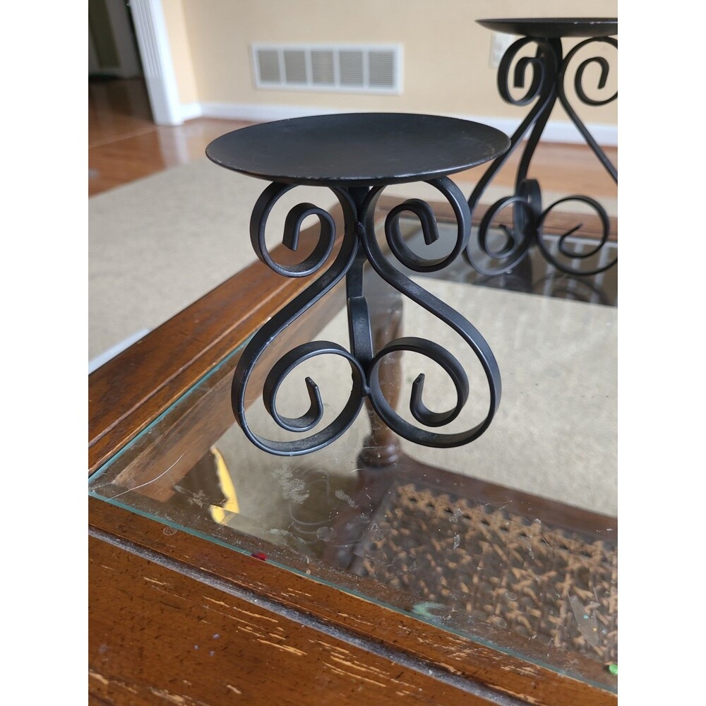 Lot of 3 Black Metal Pillar Candle Holders 4” Dia Graduated Heights - Picture 8 of 11